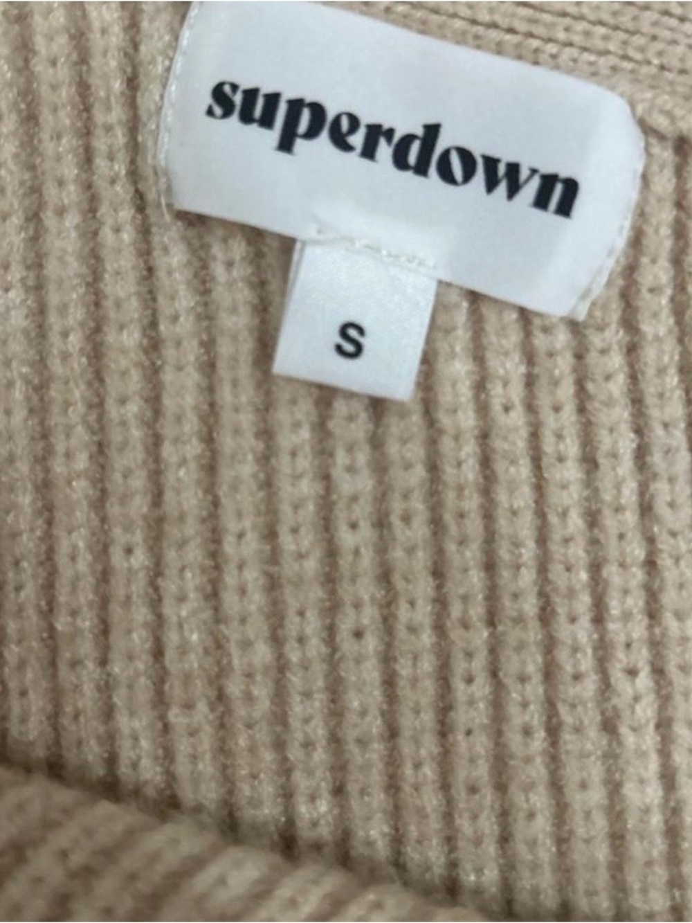 superdown Beige Ribbed Off-Shoulder Sweater - Picture 2 of 2
